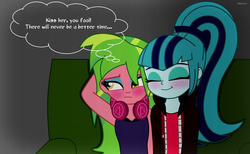 Size: 800x492 | Tagged: safe, artist:php198, lemon zest, sonata dusk, equestria girls, g4, blushing, female, lemonata, lesbian, shipping, thought bubble