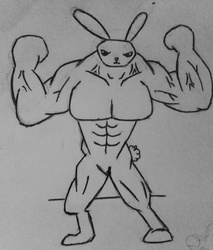 Size: 1611x1895 | Tagged: safe, artist:aer0 zer0, angel bunny, rabbit, g4, animal, buff, grayscale, joke, lol, male, monochrome, muscles, overdeveloped muscles, sketch, solo, traditional art, vein