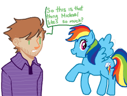 Size: 260x195 | Tagged: safe, artist:whosraniumisit, rainbow dash, human, g4, doodle or die, gavin free, rooster teeth, simple background, sketch