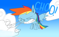 Size: 12000x7648 | Tagged: safe, artist:greenlit, rainbow dash, g4, absurd resolution, chibi, cloud, female, sneezing, solo