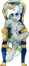Size: 2034x4487 | Tagged: safe, artist:php166, oc, oc only, unnamed oc, pony, unicorn, chair, crown, horn, male, smug, throne, throne slouch