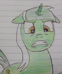 Size: 811x960 | Tagged: safe, artist:rapidsnap, lyra heartstrings, pony, unicorn, g4, angry, annoyed, female, lined paper, solo, traditional art