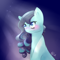 Size: 1000x1000 | Tagged: safe, artist:rustyscreech, coloratura, g4, the mane attraction, blushing, female, rara, smiling, solo