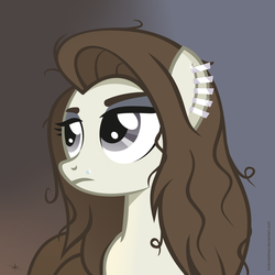 Size: 3543x3543 | Tagged: safe, artist:lookmaidrew, oc, oc only, pony, earring, female, frown, high res, mare, messy mane, piercing, ponified, request, solo