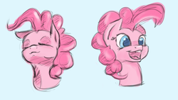 Size: 1762x997 | Tagged: safe, artist:post-it, pinkie pie, g4, colored sketch, eyes closed, female, sketch, smiling, solo