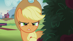 Size: 1366x768 | Tagged: safe, screencap, applejack, g4, the mane attraction, frown