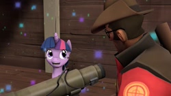 Size: 1191x670 | Tagged: safe, twilight sparkle, g4, 3d, crossover, gun, rifle, sniper, sniper (tf2), source filmmaker, sparkles, team fortress 2, weapon