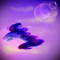 Size: 1000x1000 | Tagged: safe, artist:rustyscreech, princess luna, g4, female, flying, moon, solo