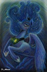 Size: 2945x4487 | Tagged: safe, artist:draltruist, princess luna, g4, female, portrait, solo, traditional art