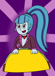 Size: 631x877 | Tagged: safe, artist:b-cacto, sonata dusk, equestria girls, g4, female, food, happy, solo, sonataco, taco, that girl sure loves tacos, that siren sure does love tacos