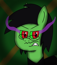 Size: 508x581 | Tagged: safe, artist:b-cacto, oc, oc only, oc:cactus needles, angry, beard, darkness, glasses, green eyes, moustache, red eyes, solo