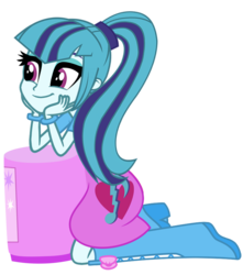 Size: 840x950 | Tagged: safe, artist:breezyblueyt, artist:missbeigepony, edit, sonata dusk, equestria girls, g4, pinkie on the one, accessory swap, alternate clothes, boots, bucket, clothes, clothes swap, cute, female, kneeling, leaning, simple background, smiling, solo, sonata edit, sonatabetes, transparent background, vector