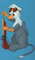 Size: 768x1320 | Tagged: safe, artist:mired, oc, oc only, griffon, blunderbuss, gun, solo, weapon