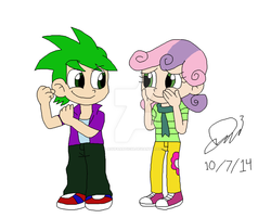 Size: 1024x822 | Tagged: safe, spike, sweetie belle, human, g4, converse, female, humanized, male, ship:spikebelle, shipping, shoes, straight