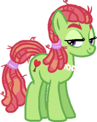 Size: 309x387 | Tagged: safe, artist:starryoak, tree hugger, earth pony, pony, g4, alternate hairstyle, bedroom eyes, female, floral head wreath, flower, messy mane, missing accessory, simple background, solo, story included, transparent background
