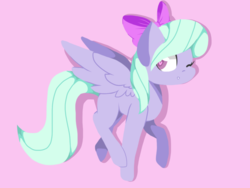 Size: 1024x768 | Tagged: safe, artist:creamiponi, flitter, g4, female, flat colors, looking at you, missing cutie mark, simple background, solo, spread wings, wink