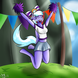 Size: 1500x1500 | Tagged: safe, artist:novaspark, lilac sky, anthro, g4, 30 minute art challenge, belly button, cheerleader, clothes, midriff, pom pom, skirt, solo