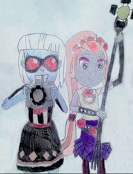 Size: 400x523 | Tagged: safe, artist:hakdurbin, photo finish, violet blurr, equestria girls, g4, traditional art