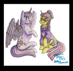 Size: 906x881 | Tagged: safe, artist:skittylover2012, moondancer, twilight sparkle, alicorn, pony, g4, female, mare, traditional art, twilight sparkle (alicorn)