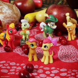 Size: 1080x1080 | Tagged: safe, apple bloom, apple strudel, applejack, babs seed, big macintosh, granny smith, earth pony, pony, g4, official, apple family member, blind bag, instagram, irl, male, photo, stallion, toy