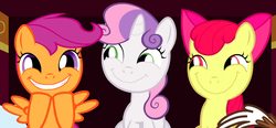 Size: 890x414 | Tagged: safe, edit, edited screencap, screencap, apple bloom, scootaloo, sweetie belle, g4, just for sidekicks, cropped, cutie mark crusaders, faic