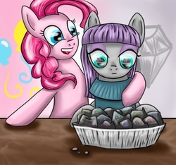 Size: 684x640 | Tagged: safe, artist:shadow strike, maud pie, pinkie pie, g4, cutie mark, rock, rock pie, smiling