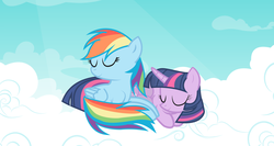 Size: 2254x1200 | Tagged: safe, artist:bondagelover888, rainbow dash, twilight sparkle, alicorn, pony, g4, cute, female, lesbian, mare, ship:twidash, shipping, sleeping, twilight sparkle (alicorn)