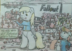 Size: 624x445 | Tagged: safe, artist:ljdamz1119, derpy hooves, oc, oc:littlepip, pegasus, pony, radroach, unicorn, fallout equestria, g4, clothes, fallout, fanfic, fanfic art, fat man, female, glowing horn, gun, handgun, hooves, horn, i just don't know what went wrong, jumpsuit, levitation, little macintosh, magic, mare, mini nuke, monochrome, optical sight, pipbuck, prydwen, radio tower, revolver, telekinesis, text, tongue out, traditional art, vault suit, wasteland, weapon, wings