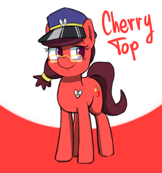 Size: 750x800 | Tagged: artist needed, safe, oc, oc:cherry top, glasses, police pony, simple background