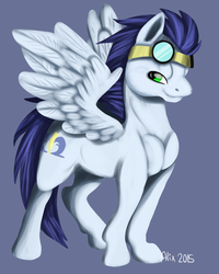 Size: 600x750 | Tagged: safe, artist:vargpaw, soarin', pegasus, pony, g4, backwards cutie mark, goggles, male, solo, stallion