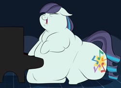 Size: 1280x937 | Tagged: safe, artist:astr0zone, coloratura, earth pony, pony, g4, blob, fat, female, huge butt, impossibly large belly, impossibly large butt, large butt, morbidly obese, musical instrument, obese, piano, rara, rolloratura, rolls of fat, singing, solo