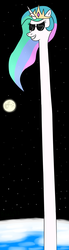 Size: 523x1897 | Tagged: safe, artist:b-cacto, princess celestia, g4, atmosphere, earth, female, grin, impossibly long neck, long, long neck, moon, nope.avi, smiling, solo, space, stars, sunglasses, up in space, wat