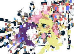 Size: 2500x1842 | Tagged: safe, artist:sharpieboss, fluttershy, rarity, g4, abstract, female, kissing, lesbian, ship:flarity, shipping
