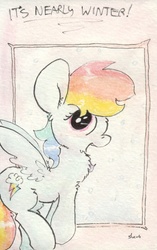 Size: 681x1082 | Tagged: safe, artist:slightlyshade, rainbow dash, g4, backwards cutie mark, female, solo, traditional art