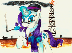 Size: 2500x1863 | Tagged: safe, artist:jamescorck, rarity, pony, unicorn, g4, cigarette, cigarette holder, female, glasses, industrialist, industry, oil derrick, oil well, smoking, solo