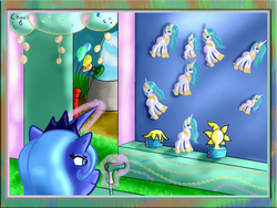 Size: 1500x1125 | Tagged: safe, artist:chaosdrop, princess celestia, princess luna, pony, g4, female, solo, watergun