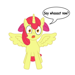 Size: 7000x7000 | Tagged: safe, artist:ponyhd, apple bloom, alicorn, pony, g4, .svg available, absurd resolution, alicornified, bloomicorn, female, race swap, simple background, solo, speech bubble, spread wings, transparent background, vector