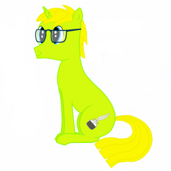 Size: 1000x1000 | Tagged: safe, artist:vetch, oc, oc only, oc:vetch, pony, unicorn, blonde hair, blue eyes, cutie mark, glasses, sitting, smiling