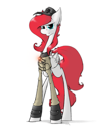 Size: 989x1152 | Tagged: safe, artist:sinrar, oc, oc only, oc:air raid, pegasus, pony, fallout equestria, fallout equestria: outlaw, cap, clothes, enclave, hat, solo, wings