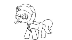 Size: 680x383 | Tagged: safe, artist:drunkendolphin77, oc, oc only, oc:nyx, alicorn, pony, alicorn oc, female, filly, glasses, kazoo, monochrome, musical instrument, simple background, solo, white background