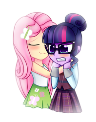 Size: 1161x1473 | Tagged: safe, artist:tarana10, fluttershy, sci-twi, twilight sparkle, equestria girls, g4, my little pony equestria girls: friendship games, crying, hug, kindness, scene interpretation