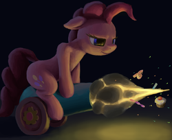 Size: 1698x1388 | Tagged: safe, artist:odooee, pinkie pie, earth pony, pony, g4, female, muzzle flash, partillery, party cannon, solo