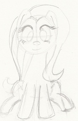 Size: 788x1223 | Tagged: safe, artist:itsthinking, fluttershy, g4, monochrome, sitting, sketch, traditional art