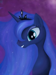 Size: 768x1024 | Tagged: safe, artist:falsettoxx, princess luna, alicorn, pony, g4, bust, female, mare, profile, smiling, solo