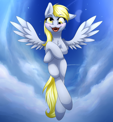 Size: 2500x2700 | Tagged: safe, artist:klarapl, derpy hooves, pegasus, pony, g4, female, flying, high res, mare, open mouth, smiling, solo