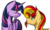 Size: 900x545 | Tagged: safe, artist:lyx-d, sunset shimmer, twilight sparkle, alicorn, pony, unicorn, g4, female, frown, mare, simple background, smirk, transparent background, twilight sparkle (alicorn)