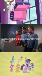 Size: 668x1196 | Tagged: safe, edit, edited screencap, screencap, applejack, fluttershy, pinkie pie, rainbow dash, rarity, twilight sparkle, g4, my little pony: friendship is magic, the return of harmony, bone, comic, crossover, deforest kelley, elements of harmony, james doohan, leonard mccoy, leonard nimoy, montgomery scott, scotty, screencap comic, spock, star trek, star trek (tos)