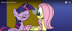 Size: 1366x587 | Tagged: safe, artist:animatedjames, screencap, fluttershy, twilight sparkle, alicorn, cyclops, cyclops pony, pony, mane 6 cartoons, g4, female, hair over one eye, mare, shyclops, twilight sparkle (alicorn), wat