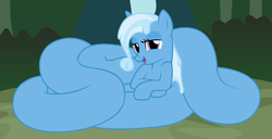 Size: 2586x1321 | Tagged: safe, artist:badumsquish, trixie, goo, lamia, monster pony, original species, g4, bedroom eyes, coils, female, happy, lamiafied, looking at you, open mouth, prone, slime, smiling, solo, species swap, trixie lulamia, trixiechidna, wings
