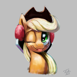 Size: 900x900 | Tagged: safe, artist:tsitra360, applejack, g4, cowboy hat, female, freckles, hat, practice drawing, quickie, signature, solo, speedpaint, stetson, tongue out, wink